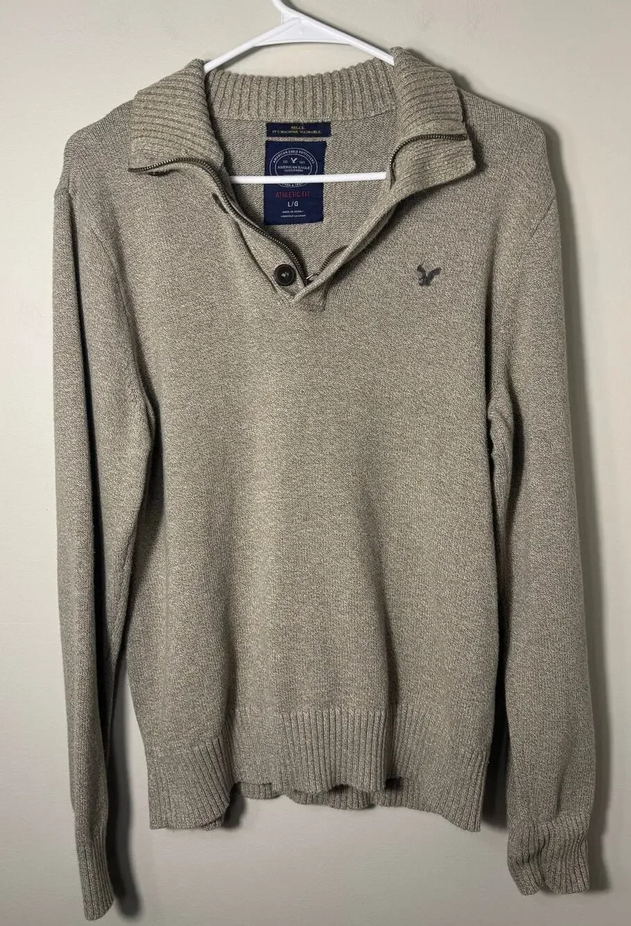 Vintage Y2K American Eagle Quarter Zip Taupe Brown Sweatshirt Men’s Size L